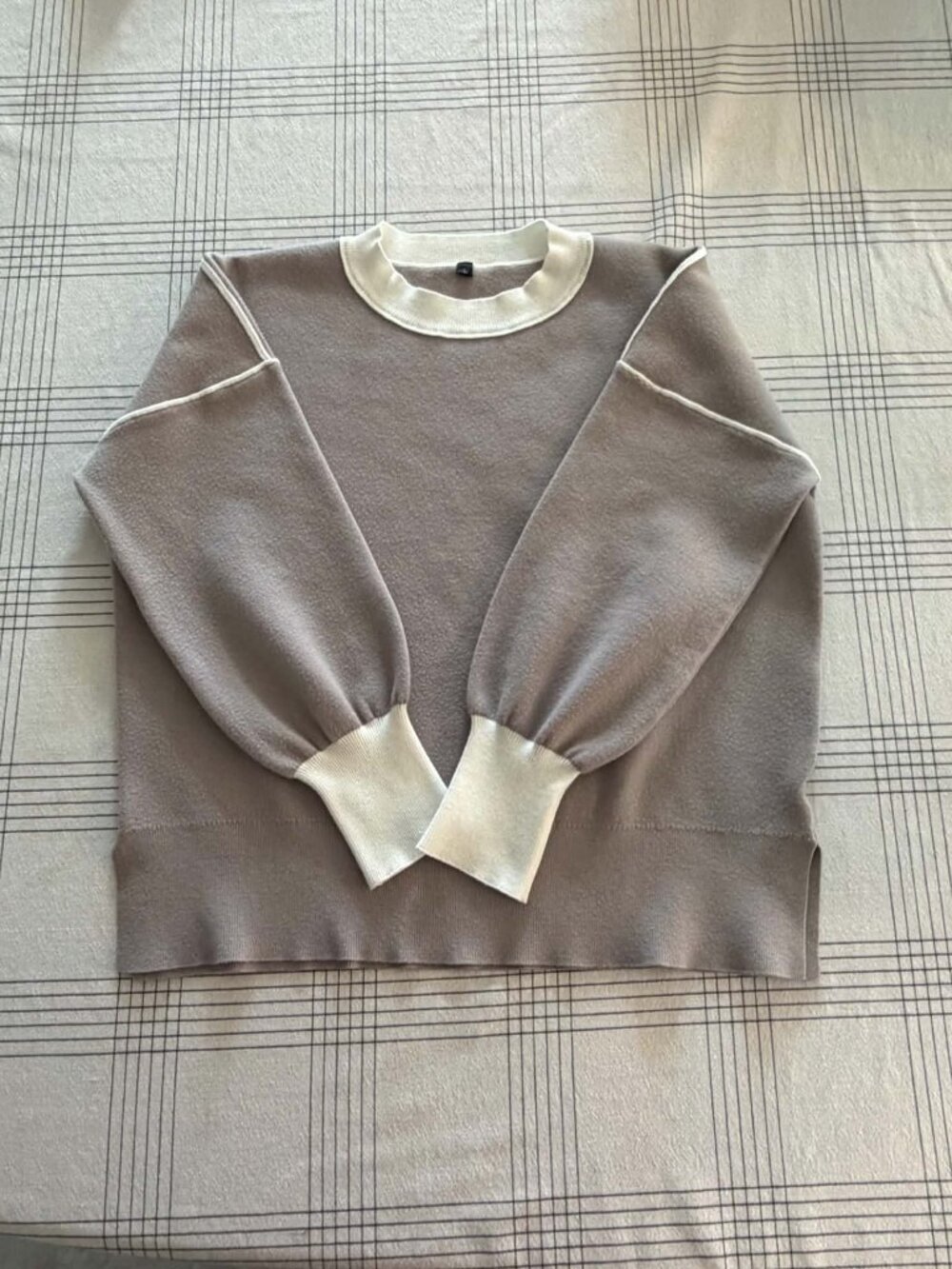 ANRABESS Colorblock Crewneck Sweater Taupe & Cream L